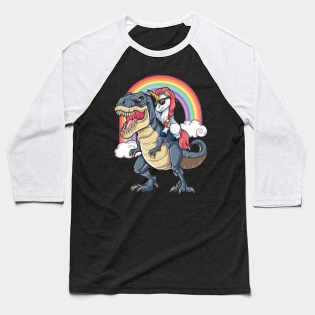 Unicorn Riding Dinosaur- Baseball T-Shirt by Xizin Gao